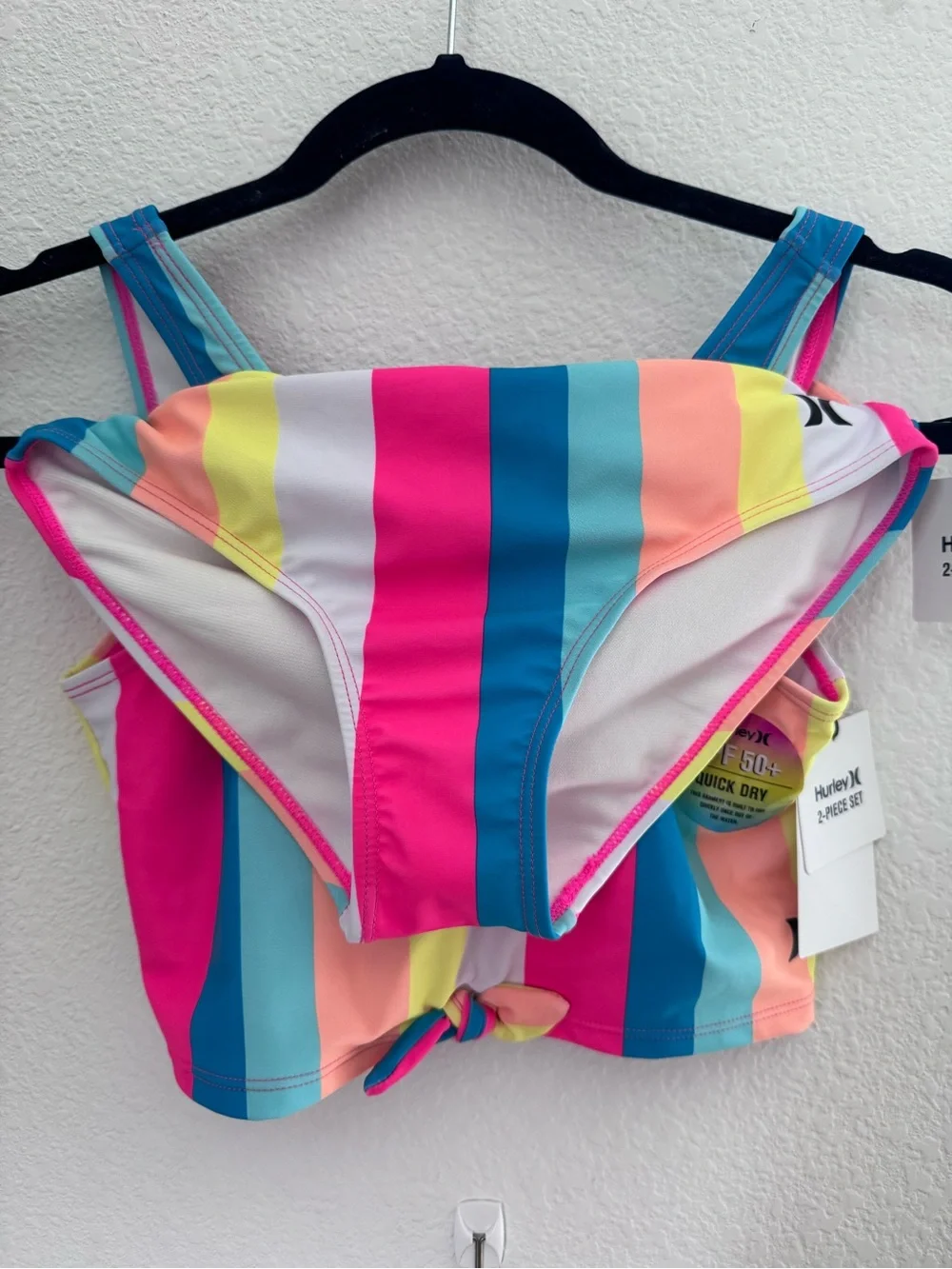 Hurley Kids Rainbow Stripe Tie-Front top swim set - Pink, Blue, Yellow